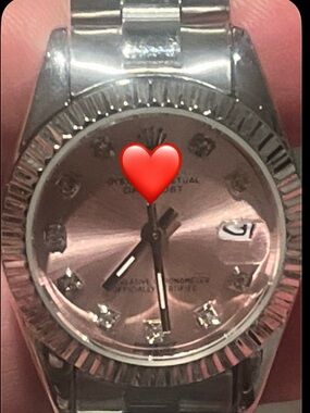 Stainless Steel Silver Watch with Pink Dial